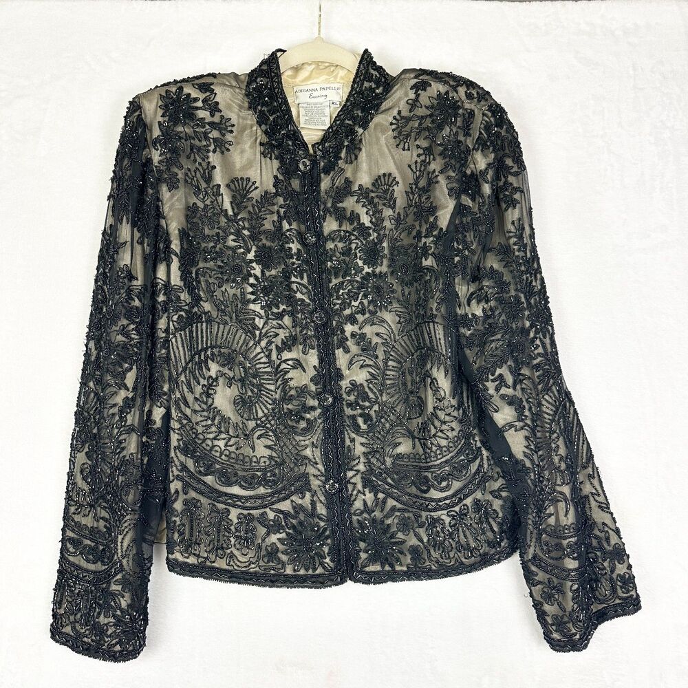 Adrianna Papell Evening Vintage Silk Beaded Jacket Size XL Formal Wedding Guest